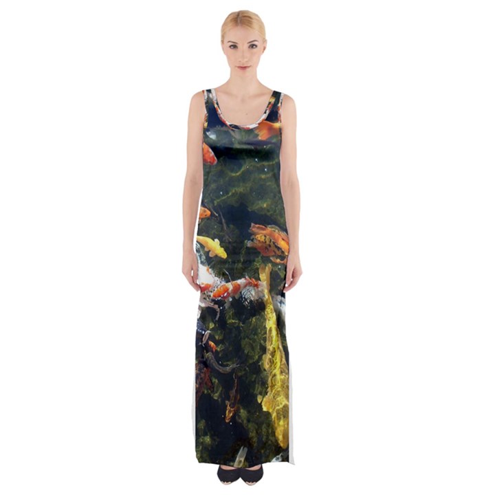 Koi Pond 3d Fish Thigh Split Maxi Dress