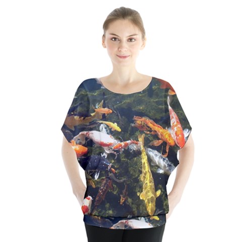 Koi Pond 3d Fish Batwing Chiffon Blouse by Grandong