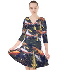 Koi Pond 3d Fish Quarter Sleeve Front Wrap Dress by Grandong