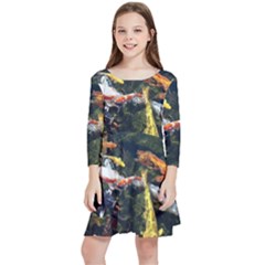 Koi Pond 3d Fish Kids  Quarter Sleeve Skater Dress by Grandong