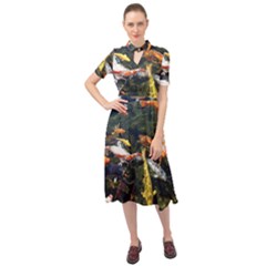 Koi Pond 3d Fish Keyhole Neckline Chiffon Dress by Grandong