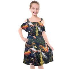 Koi Pond 3d Fish Kids  Cut Out Shoulders Chiffon Dress by Grandong