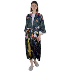 Koi Pond 3d Fish Maxi Satin Kimono by Grandong