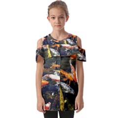 Koi Pond 3d Fish Fold Over Open Sleeve Top by Grandong