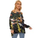 Koi Pond 3d Fish Off Shoulder Chiffon Pocket Shirt View3