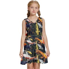 Koi Pond 3d Fish Kids  Sleeveless Tiered Mini Dress by Grandong