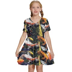 Koi Pond 3d Fish Kids  Short Sleeve Tiered Mini Dress by Grandong