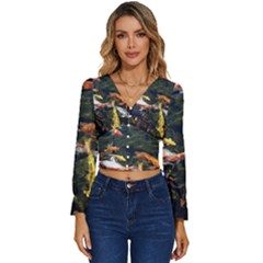 Koi Pond 3d Fish Long Sleeve V-neck Top by Grandong