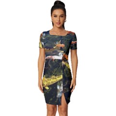 Koi Pond 3d Fish Fitted Knot Split End Bodycon Dress