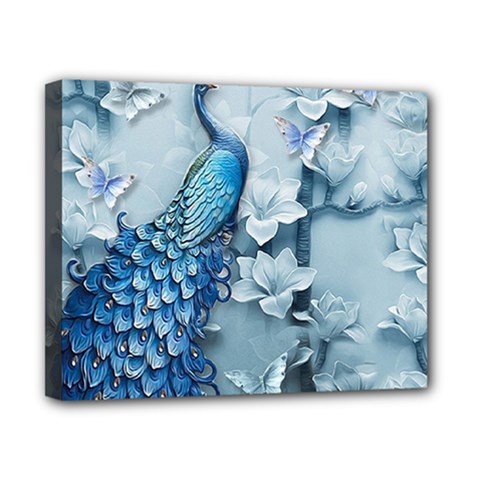 Chinese Style 3d Embossed Blue Peacock Oil Painting Canvas 10  X 8  (stretched) by Grandong