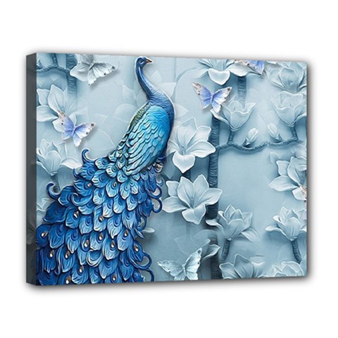 Chinese Style 3d Embossed Blue Peacock Oil Painting Canvas 14  X 11  (stretched) by Grandong