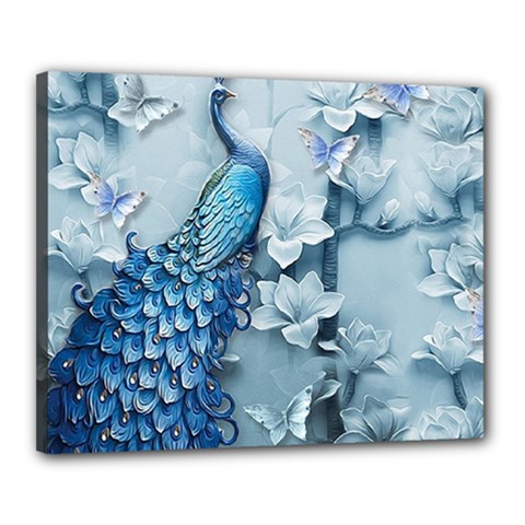 Chinese Style 3d Embossed Blue Peacock Oil Painting Canvas 20  X 16  (stretched) by Grandong