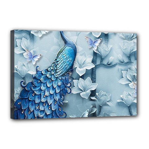 Chinese Style 3d Embossed Blue Peacock Oil Painting Canvas 18  X 12  (stretched) by Grandong