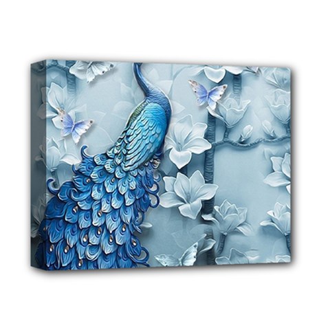 Chinese Style 3d Embossed Blue Peacock Oil Painting Deluxe Canvas 14  X 11  (stretched) by Grandong