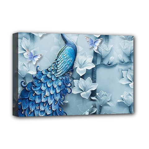 Chinese Style 3d Embossed Blue Peacock Oil Painting Deluxe Canvas 18  X 12  (stretched) by Grandong