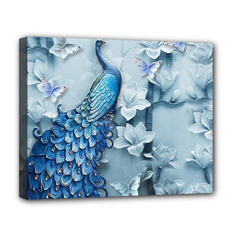 Chinese Style 3d Embossed Blue Peacock Oil Painting Deluxe Canvas 20  X 16  (stretched) by Grandong