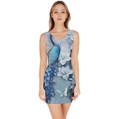 Chinese Style 3d Embossed Blue Peacock Oil Painting Bodycon Dress by Grandong