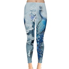 Chinese Style 3d Embossed Blue Peacock Oil Painting Everyday Leggings  by Grandong