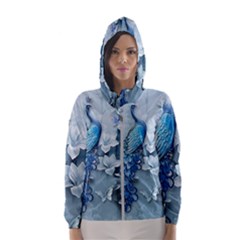 Chinese Style 3d Embossed Blue Peacock Oil Painting Women s Hooded Windbreaker by Grandong