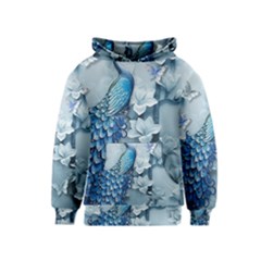 Chinese Style 3d Embossed Blue Peacock Oil Painting Kids  Pullover Hoodie by Grandong