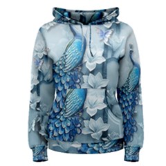 Chinese Style 3d Embossed Blue Peacock Oil Painting Women s Pullover Hoodie by Grandong