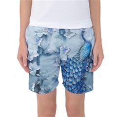 Chinese Style 3d Embossed Blue Peacock Oil Painting Women s Basketball Shorts by Grandong