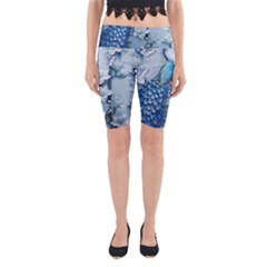 Chinese Style 3d Embossed Blue Peacock Oil Painting Yoga Cropped Leggings by Grandong