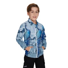 Chinese Style 3d Embossed Blue Peacock Oil Painting Kids  Windbreaker by Grandong