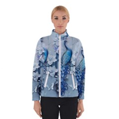 Chinese Style 3d Embossed Blue Peacock Oil Painting Women s Bomber Jacket by Grandong