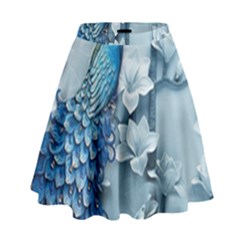 Chinese Style 3d Embossed Blue Peacock Oil Painting High Waist Skirt by Grandong