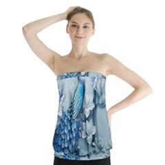 Chinese Style 3d Embossed Blue Peacock Oil Painting Strapless Top by Grandong