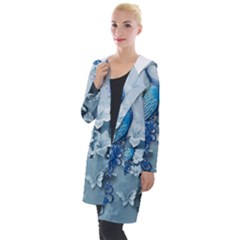 Chinese Style 3d Embossed Blue Peacock Oil Painting Hooded Pocket Cardigan by Grandong