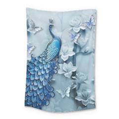 Chinese Style 3d Embossed Blue Peacock Oil Painting Small Tapestry