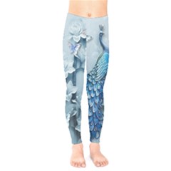 Chinese Style 3d Embossed Blue Peacock Oil Painting Kids  Leggings by Grandong