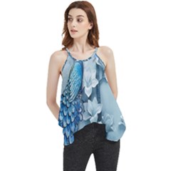 Chinese Style 3d Embossed Blue Peacock Oil Painting Flowy Camisole Tank Top by Grandong