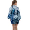 Chinese Style 3d Embossed Blue Peacock Oil Painting Long Sleeve Satin Kimono View2