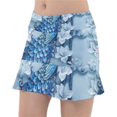 Chinese Style 3d Embossed Blue Peacock Oil Painting Classic Tennis Skirt by Grandong