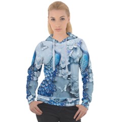 Chinese Style 3d Embossed Blue Peacock Oil Painting Women s Overhead Hoodie by Grandong