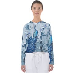 Chinese Style 3d Embossed Blue Peacock Oil Painting Women s Slouchy Sweat by Grandong