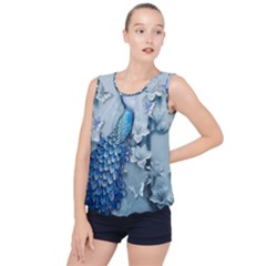 Chinese Style 3d Embossed Blue Peacock Oil Painting Bubble Hem Chiffon Tank Top by Grandong