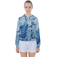 Chinese Style 3d Embossed Blue Peacock Oil Painting Women s Tie Up Sweat by Grandong