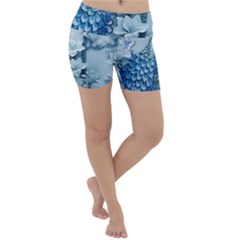 Chinese Style 3d Embossed Blue Peacock Oil Painting Lightweight Velour Yoga Shorts by Grandong