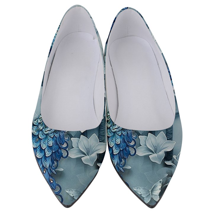 Chinese Style 3d Embossed Blue Peacock Oil Painting Women s Low Heels