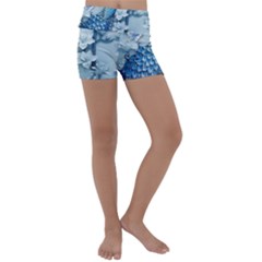 Chinese Style 3d Embossed Blue Peacock Oil Painting Kids  Lightweight Velour Yoga Shorts by Grandong