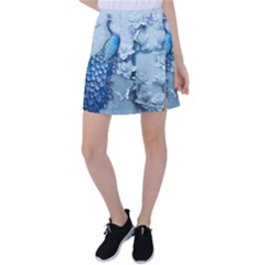 Chinese Style 3d Embossed Blue Peacock Oil Painting Tennis Skirt by Grandong