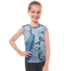 Chinese Style 3d Embossed Blue Peacock Oil Painting Kids  Mesh Tank Top by Grandong