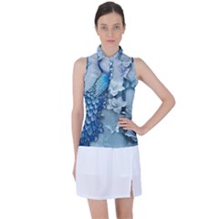 Chinese Style 3d Embossed Blue Peacock Oil Painting Women s Sleeveless Polo T-shirt by Grandong