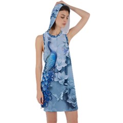 Chinese Style 3d Embossed Blue Peacock Oil Painting Racer Back Hoodie Dress by Grandong