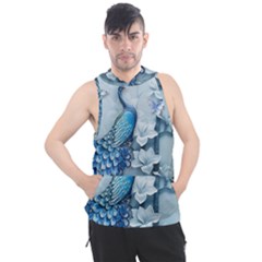 Chinese Style 3d Embossed Blue Peacock Oil Painting Men s Sleeveless Hoodie by Grandong