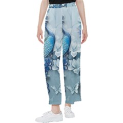 Chinese Style 3d Embossed Blue Peacock Oil Painting Women s Pants  by Grandong